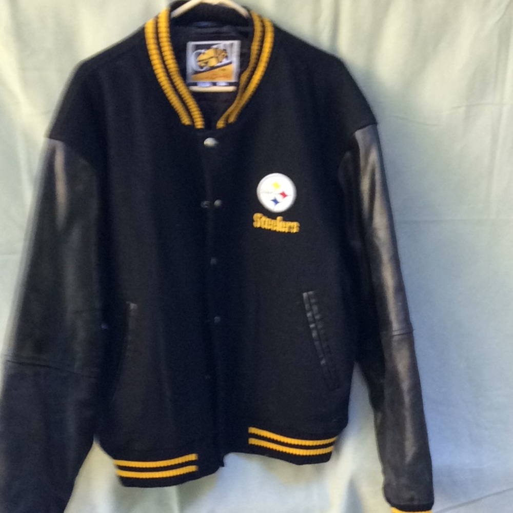 Vintage Wool Steeler jacket with leather sleeves.